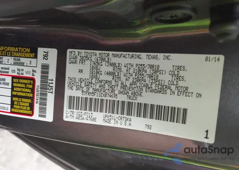 2014 Toyota Tundra Sr5 4.6L V8 from USA, damaged, VIN 5TFRM5F11EX074695